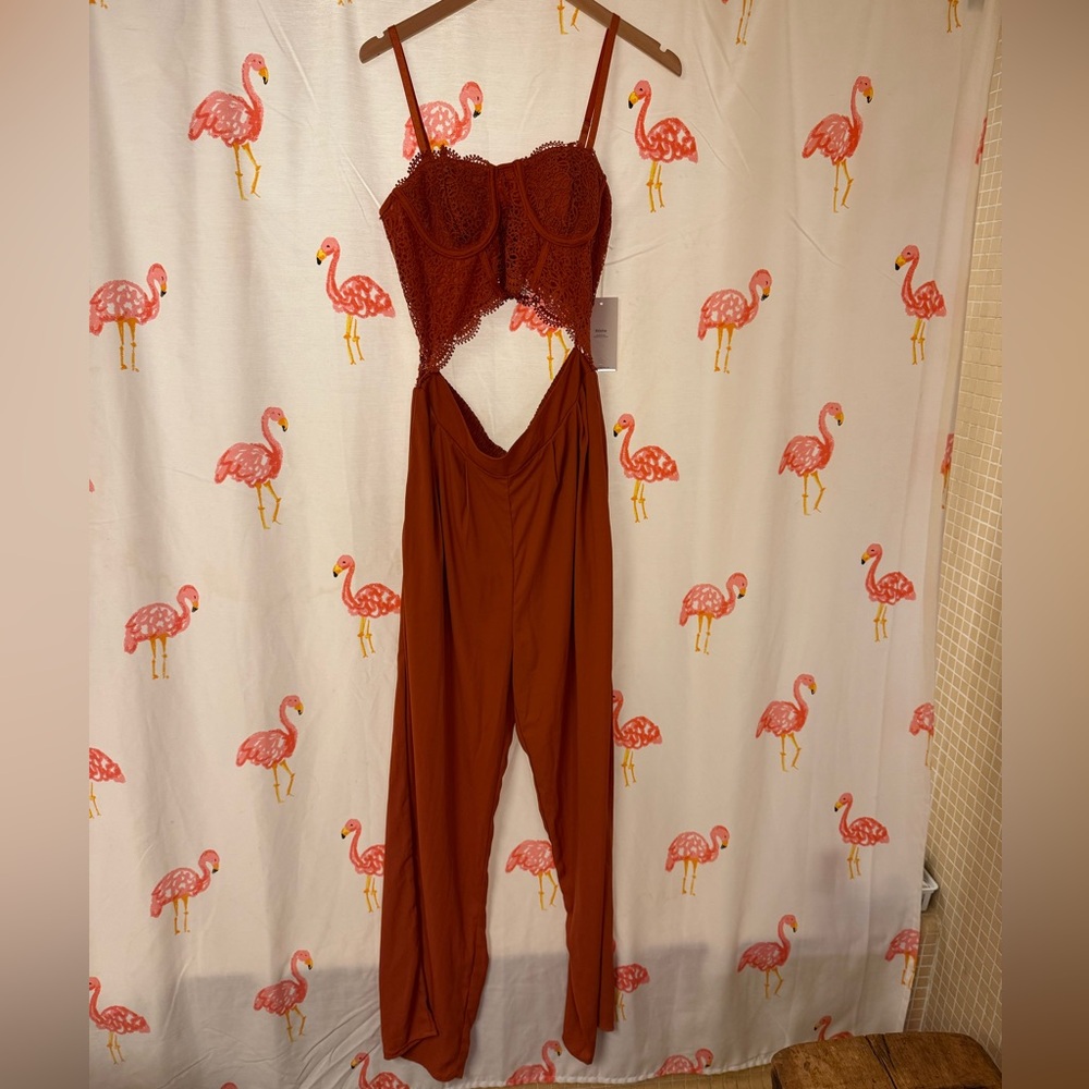 Orange lace and chiffon jumpsuit